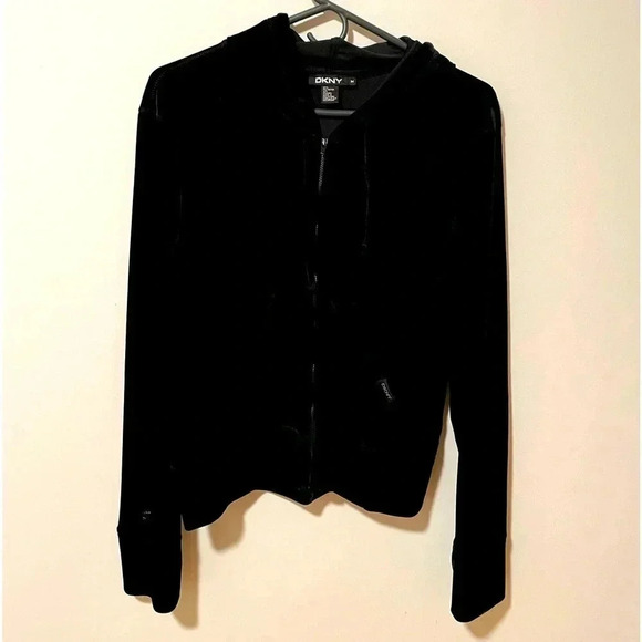 DKNY Cropped Velour Zip Hoodie W’s Size M - Picture 1 of 6
